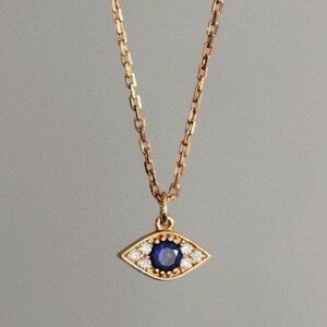 Gold Evil Eye Necklace with Blue Stone